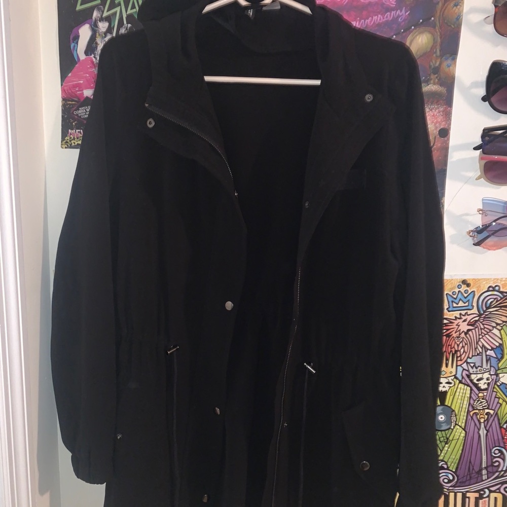 Long black chiffon like trench